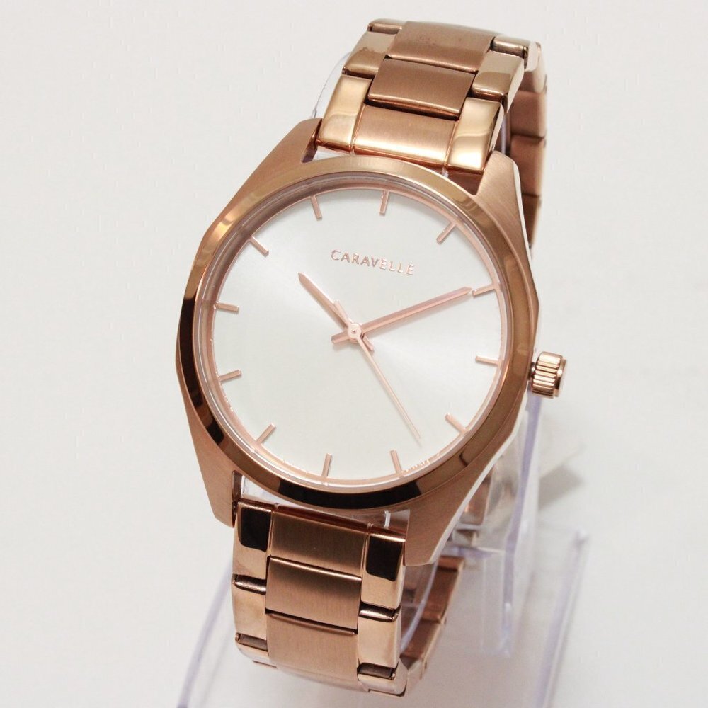 Caravelle Ladies Minimalist Watch By Bulova Rose Gold White Sun-ray Dial 36mm - Picture 4 of 13